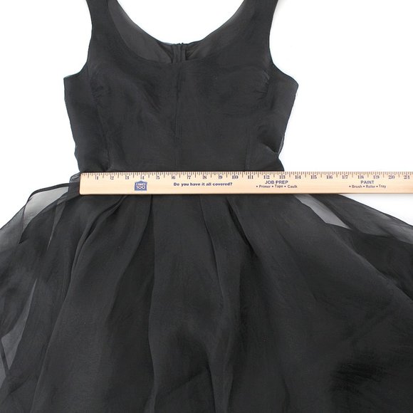 GARY GRAHAM Black Silk Organza Fit Flare Cocktail Layered Dress Pockets USA SZ 6 - Picture 14 of 15